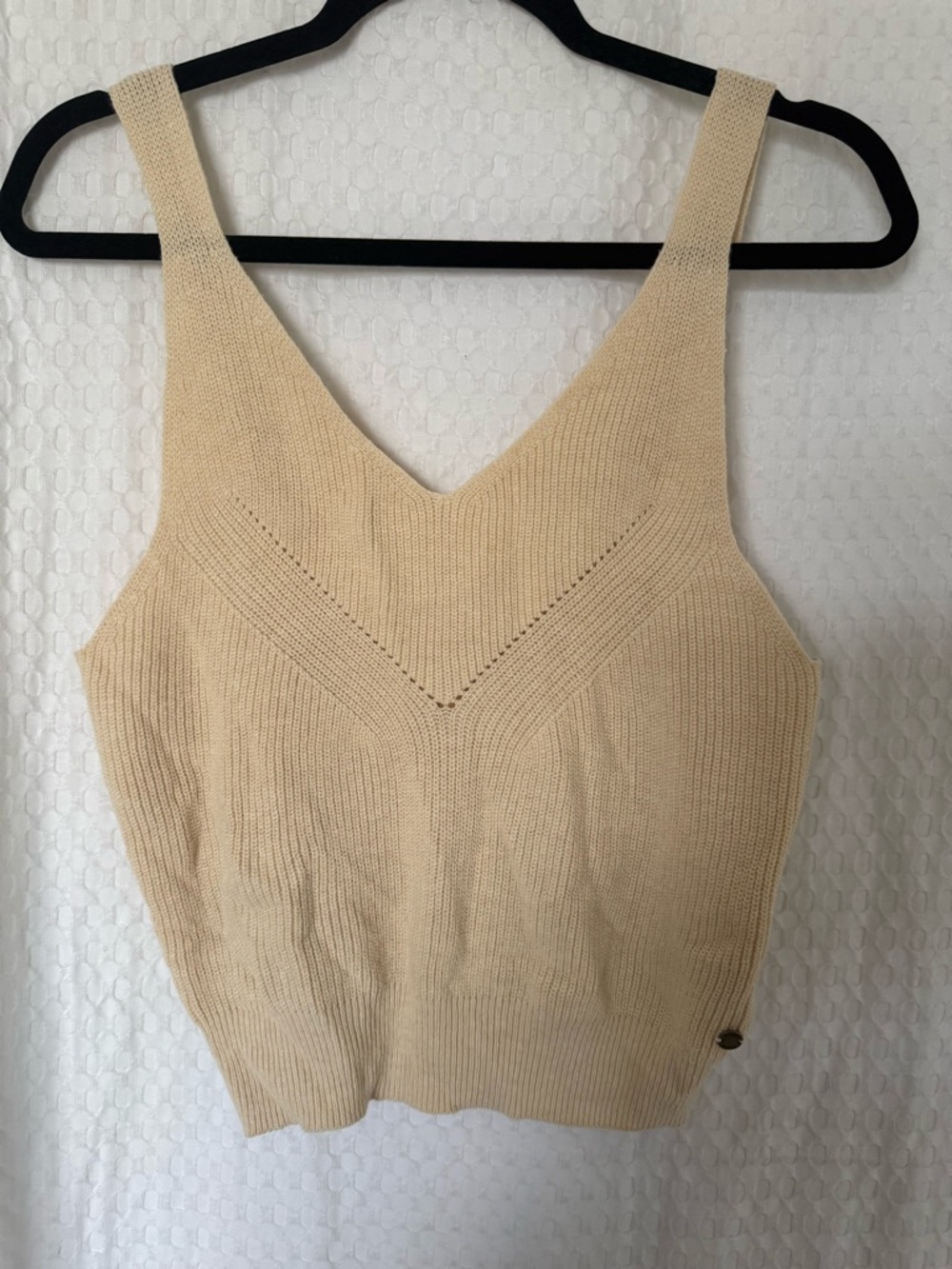 ROXY Cream Knit Tank Top V-Neck Ribbed Sweater Vest Size M
